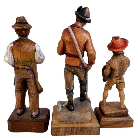 Three Men Boy Figurines on Wood Bases Resin Vintage 4 1/4" 4 1/8" and 3 1/2" - Picture 3 of 9